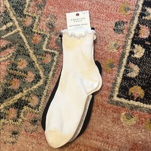 American Eagle White and Black Ruffle Socks